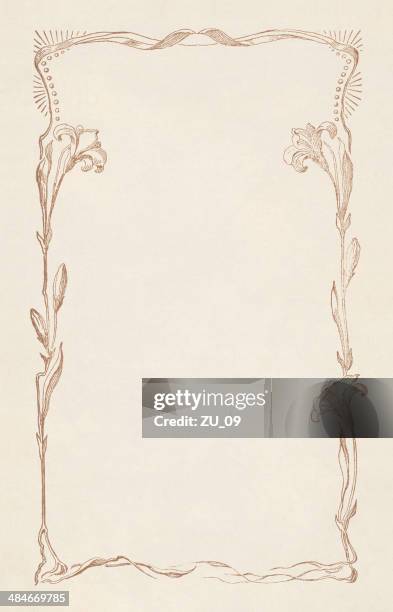 floral ornament with copy space for text, lithograph, publisched 1883 - bullet cartridge stock illustrations