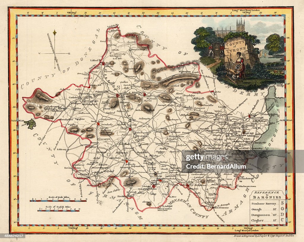 Antique Engraving of County of Tyrone in Ireland