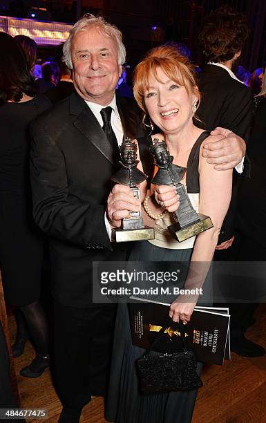 Sir Richard Eyre and Lesley Manville attend an after party following the Laurence Olivier Awards at The Royal Opera House on April 13, 2014 in...