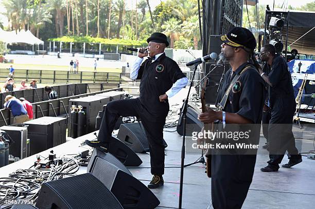 Musicians John Norwood Fisher, Angelo Moore and "Dirty" Walter A. Kibby II of Fishbone perform onstage during day 3 of the 2014 Coachella Valley...