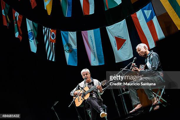 Caetano Veloso and Gilberto Gil perform in Sao Paulo at Citibank Hall on August 20, 2015 in Sao Paulo, Brazil.