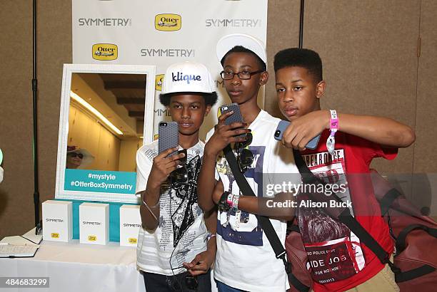 Musicians Alec Atkins, Jarad Dawkins and Malcolm Brickhouse of Unlocking the Truth attend the Kari Feinstein Music Festival Style Lounge at La Quinta...