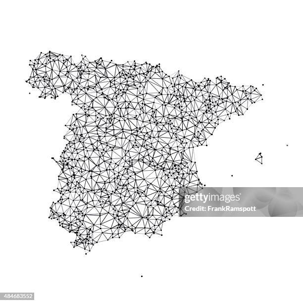 ilustraciones, imágenes clip art, dibujos animados e iconos de stock de mapa de españa red blanco y negro - españa mapa
