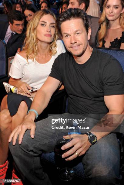 Actor Mark Wahlberg and Rhea Durham attend the 2014 MTV Movie Awards at Nokia Theatre L.A. Live on April 13, 2014 in Los Angeles, California.