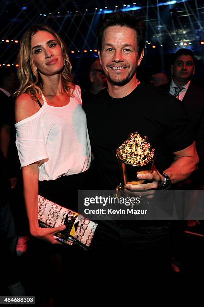 Actor Mark Wahlberg , recipient of the MTV Generation Award, and Rhea Durham attend the 2014 MTV Movie Awards at Nokia Theatre L.A. Live on April 13,...