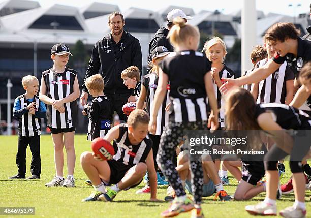 Ben Hudson looks on during a Collingwood Magpies School Holiday AFL clinic at Olympic Park on April 14, 2014 in Melbourne, Australia.