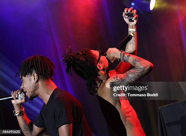 Slim Jimmy and Swae Lee of Rae Sremmurd perform onstage at American Express UNSTAGED: Artists in Residence Concert with BORNS, Gavin James, Pia Mia...