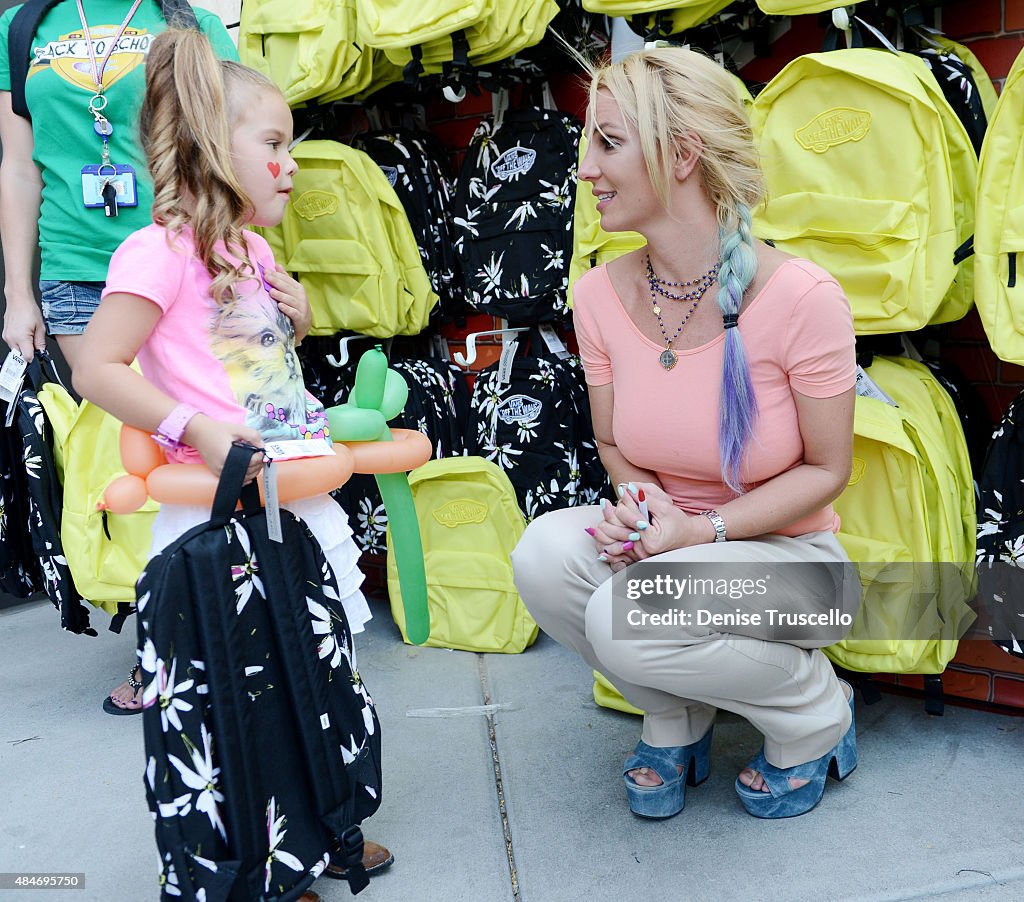 Britney Spears Attends A Back-To-School Event Benefiting The Nevada Childhood Cancer Foundation at the Zappos Campus in Downtown Las Vegas