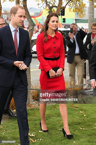 Britain's Prince William and his wife Catherine, the Duchess of Cambridge , visit the CTV memorial site to remember those lost in the 2011...