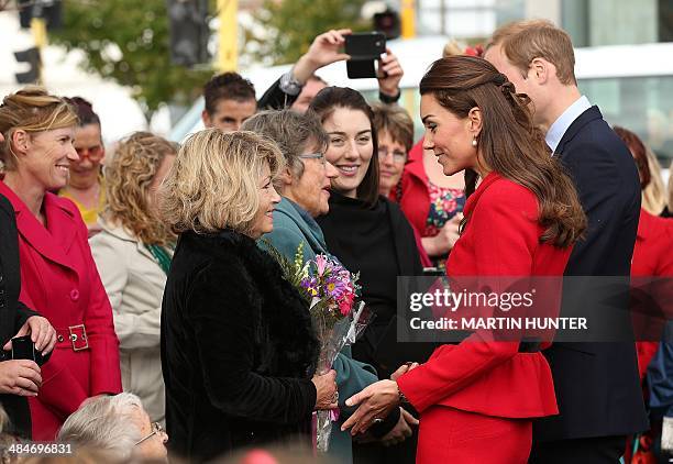 Catherine, the Duchess of Cambridge , and her husband Prince William speak to families who lost loved ones in the 2011 earthquake, during visit to...