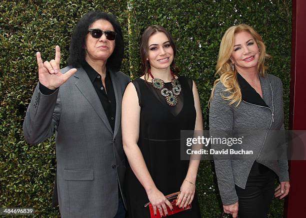 Guitarist Gene Simmons, Sophie Simmons, and actress Shannon Tweed attends the 11th Annual John Varvatos Stuart House Benefit at John Varvatos on...
