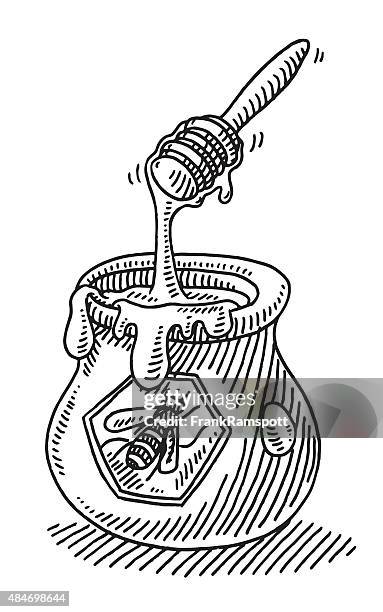 biene honig pot zeichnung - black and white stock illustrations stock-grafiken, -clipart, -cartoons und -symbole