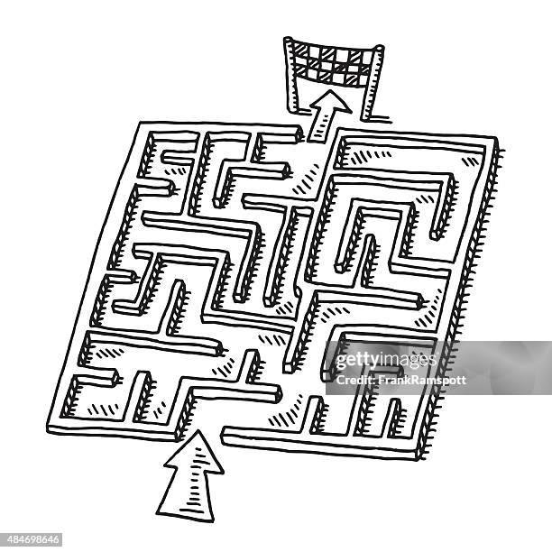 labyrinth puzzle game drawing - simple maze stock illustrations