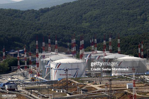 General view at the Sheskharis trans shipment Oil Terminal of Chernomortransfneft, a brach of Transneft on August 2015 in Novorossiysk, Russia,.