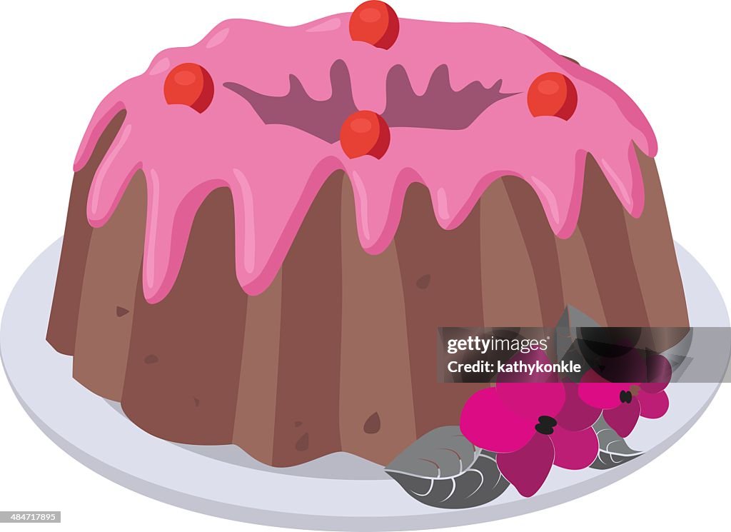 Bundt cake with cherry icing