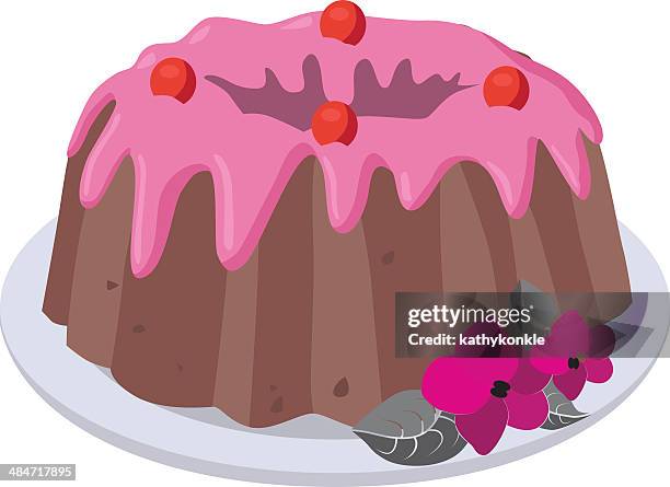 bundt cake with cherry icing - bundt cake stock illustrations