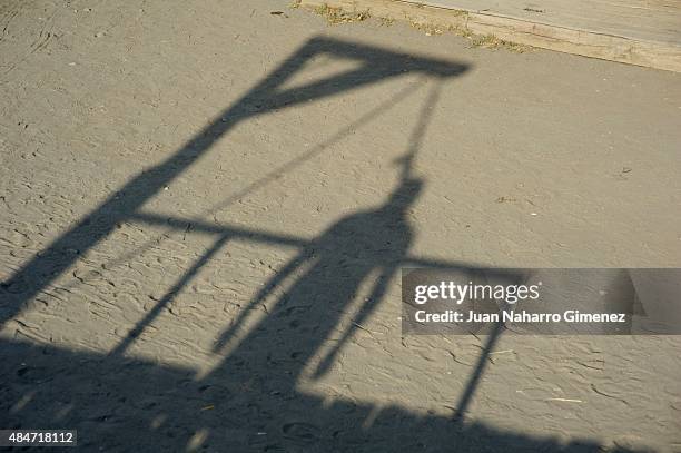 Tourist plays at Fort Bravo/Texas Hollywood on August 20, 2015 in Almeria, Spain. Fort Bravo Texas Hollywood, built in the 1960s in Almeria, Spain,...