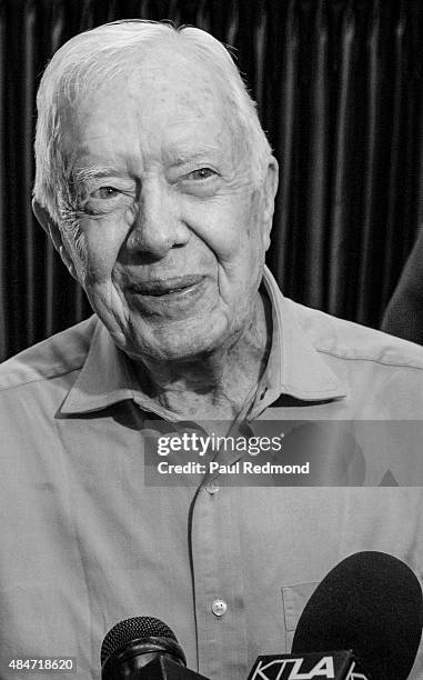 Former President Jimmy Carter at a book signing for 'A Full Life: Reflections At Ninety' at Vroman's Bookstore on July 30, 2015 in Pasadena,...