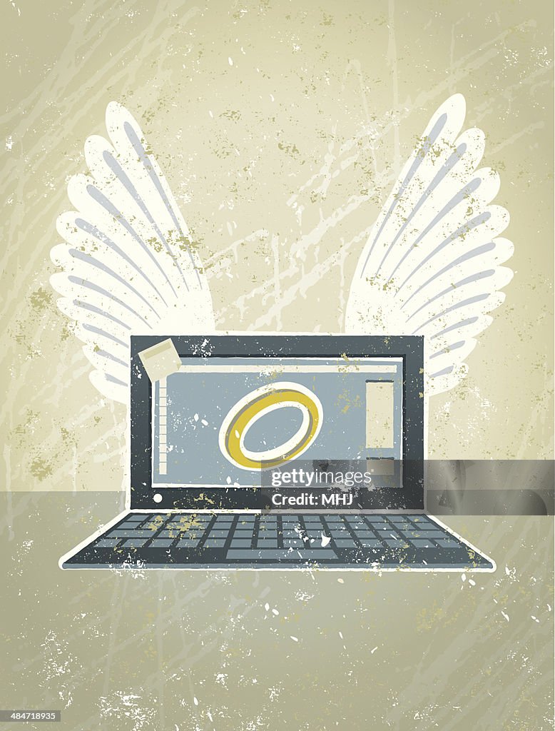 Angelic Computer Angel Laptop Computer With Wings And A Halo High-Res Vector Graphic ...