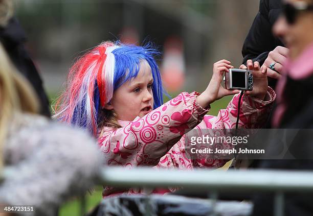 Young spectator takes a selfie during the countdown to the 2015 ICC Cricket World Cup at Latimer Square on April 14, 2014 in Christchurch, New...