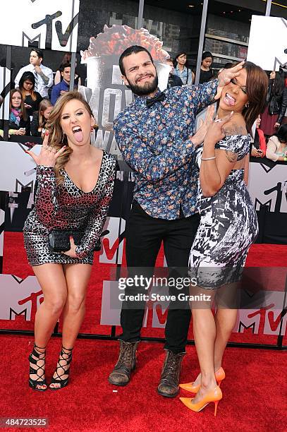 Personalities Camila Nakagawa, Frank Sweeney and Aneesa Ferreira attend the 2014 MTV Movie Awards at Nokia Theatre L.A. Live on April 13, 2014 in Los...