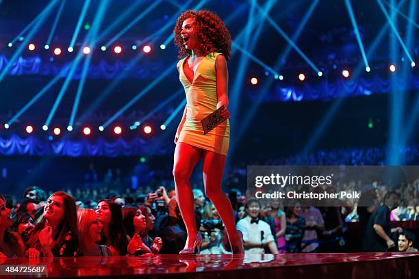 Tiffany Luce attends the 2014 MTV Movie Awards at Nokia Theatre L.A. Live on April 13, 2014 in Los Angeles, California.