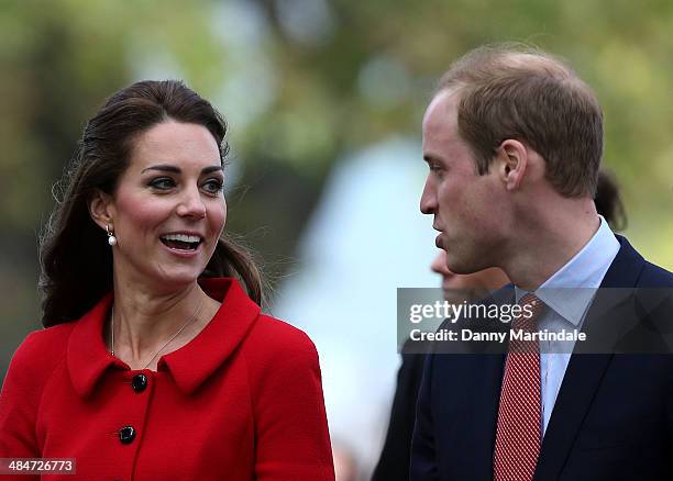 Catherine, Duchess of Cambridge and Prince William, Duke of Cambridge attend a 2015 Cricket World Cup event at Latimer Square on April 14, 2014 in...