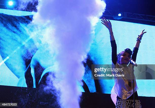 Singer Aluna Francis of AlunaGeorge performs onstage during day 3 of the 2014 Coachella Valley Music & Arts Festival at the Empire Polo Club on April...