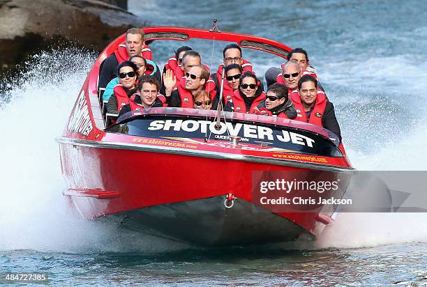Catherine Duchess of Cambridge and Prince William, Duke of Cambridge travel on the Shotover Jet on the Shotover River on April 13, 2014 in...