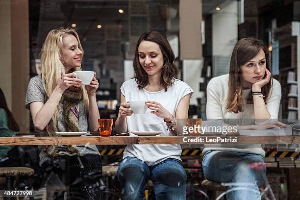 gruppe von freunden im café in skandinavien - exclusion stock-fotos und bilder