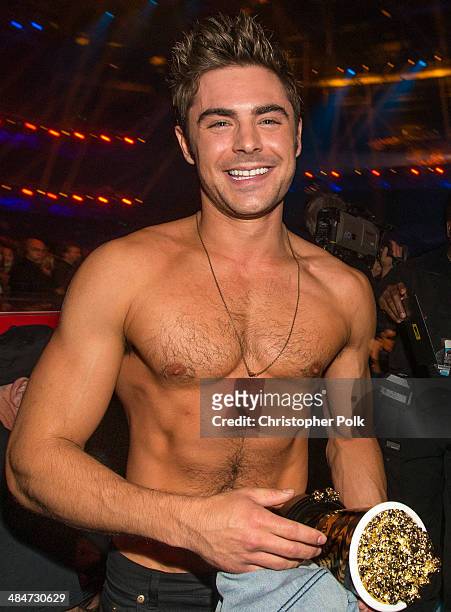 Zac Efron attends the 2014 MTV Movie Awards at Nokia Theatre L.A. Live on April 13, 2014 in Los Angeles, California.