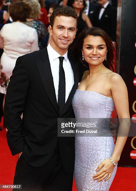 Richard Fleeshman and Samantha Barks attend The Laurence Olivier Awards with MasterCard at The Royal Opera House on April 13, 2014 in London, England.