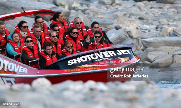 Prince William, Duke of Cambridge and Catherine, Duchess of Cambridge on the Shotover Jet on April 13, 2014 in Queenstown, New Zealand. The Duke and...