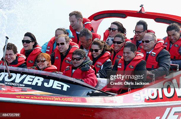 Catherine Duchess of Cambridge and Prince William, Duke of Cambridge travel on the Shotover Jet on the Shotover River on April 13, 2014 in...
