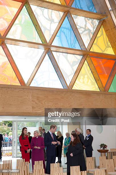 Catherine, Duchess of Cambridge and Prince William, Duke of Cambidge visit the Transitional Cathedral on April 14, 2014 in Christchurch, New Zealand....