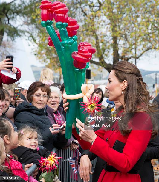 Catherine, Duchess of Cambridge and Prince William Duke of Cambridge greet the public in Latimer Square Gardens on April 14, 2014 in Christchurch,...