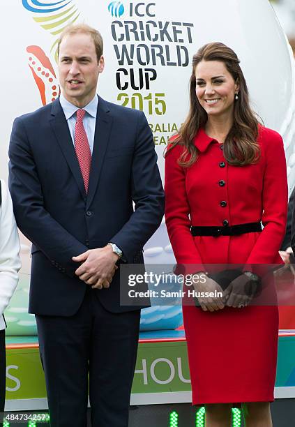 Catherine, Duchess of Cambridge and Prince William, Duke of Cambridge visit Latimer Square for a 2015 Cricket World Cup event on April 14, 2014 in...