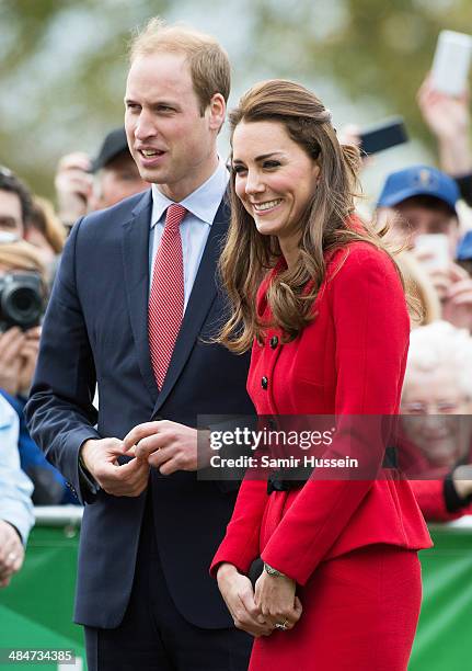 Catherine, Duchess of Cambridge and Prince William, Duke of Cambridge visit Latimer Square for a 2015 Cricket World Cup event on April 14, 2014 in...