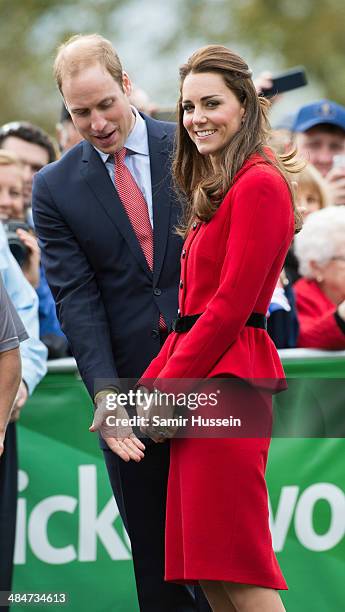 Catherine, Duchess of Cambridge and Prince William, Duke of Cambridge visit Latimer Square for a 2015 Cricket World Cup event on April 14, 2014 in...