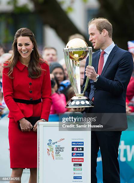 Catherine, Duchess of Cambridge and Prince William, Duke of Cambridge view the Cricket World Cup during a visit to Latimer Square on April 14, 2014...