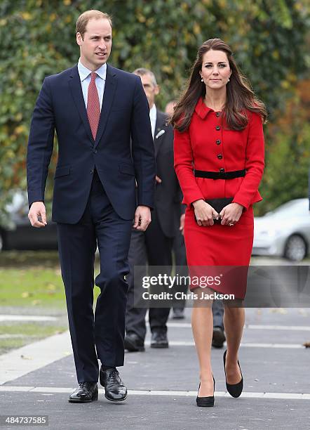 Catherine Duchess of Cambridge and Prince William, Duke of Cambridge arrive to visit the Botanical Gardens on April 14, 2014 in Christchurch, New...