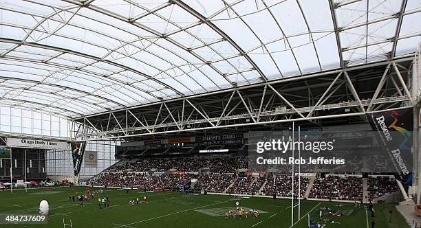 General view of Forsyth Barr Stadium, Dunedin where people await the arrival of Prince William, Duke of Cambridge and Catherine, Duchess of Cambridge...