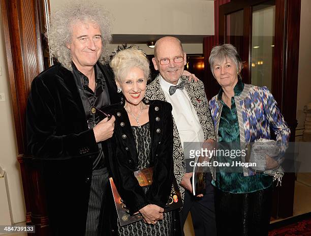 Brian May, Anita Dobson, Jim Beach and guest attend the Laurence Olivier Awards after party at The Royal Opera House on April 13, 2014 in London,...