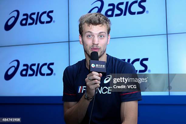 French sprinter Christophe Lemaitre attends Asics activity the day before IAAF World Championships Beijing 2015 on August 21, 2015 in Beijing, China.