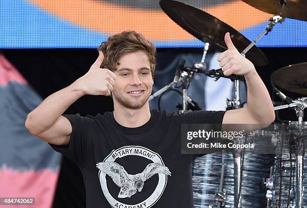 Luke Hemmings of the band 5 Seconds Of Summer Performs on ABC's "Good Morning America" at Rumsey Playfield, Central Park on August 21, 2015 in New...