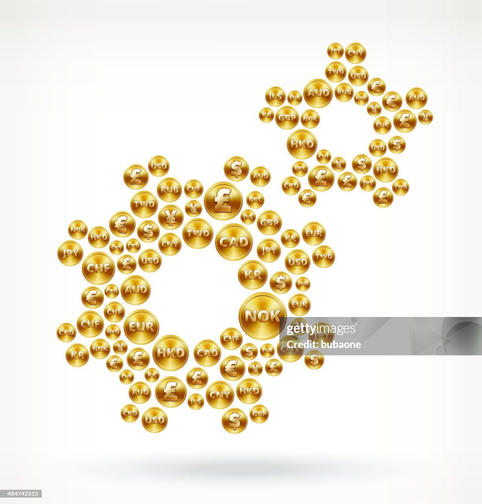 Gears on Gold Coin Buttons