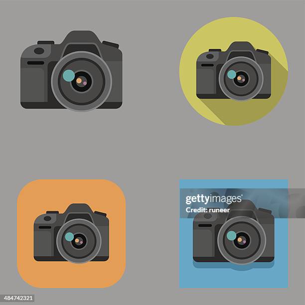 ilustrações, clipart, desenhos animados e ícones de flat dslr ícones/kalaful series - câmera slr