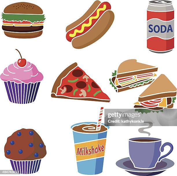 junk food icon set - chocolate shake stock illustrations