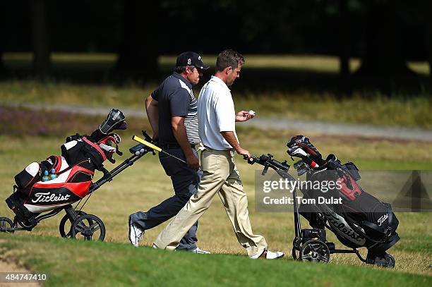 Gary Tarling and Steve Cowle of Worldham Golf Club check the ball during the Golfplan Insurance PGA Pro-Captain Challenge - South Regional Qualifier...