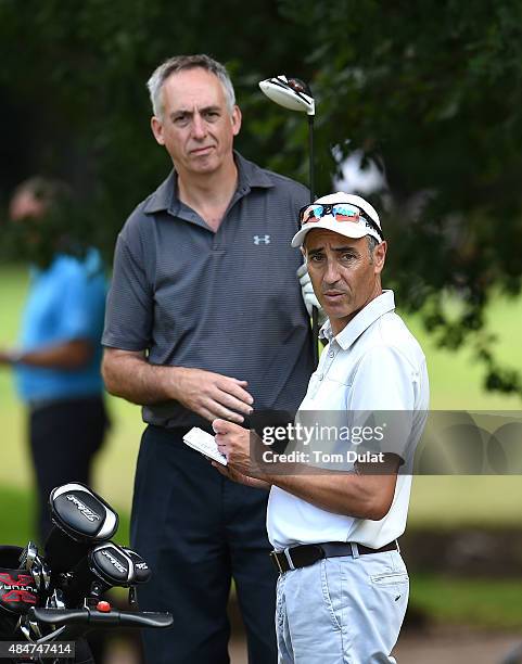 Bob James and John Clarke of Berkhamsted Golf Club look on during the Golfplan Insurance PGA Pro-Captain Challenge - South Regional Qualifier at...